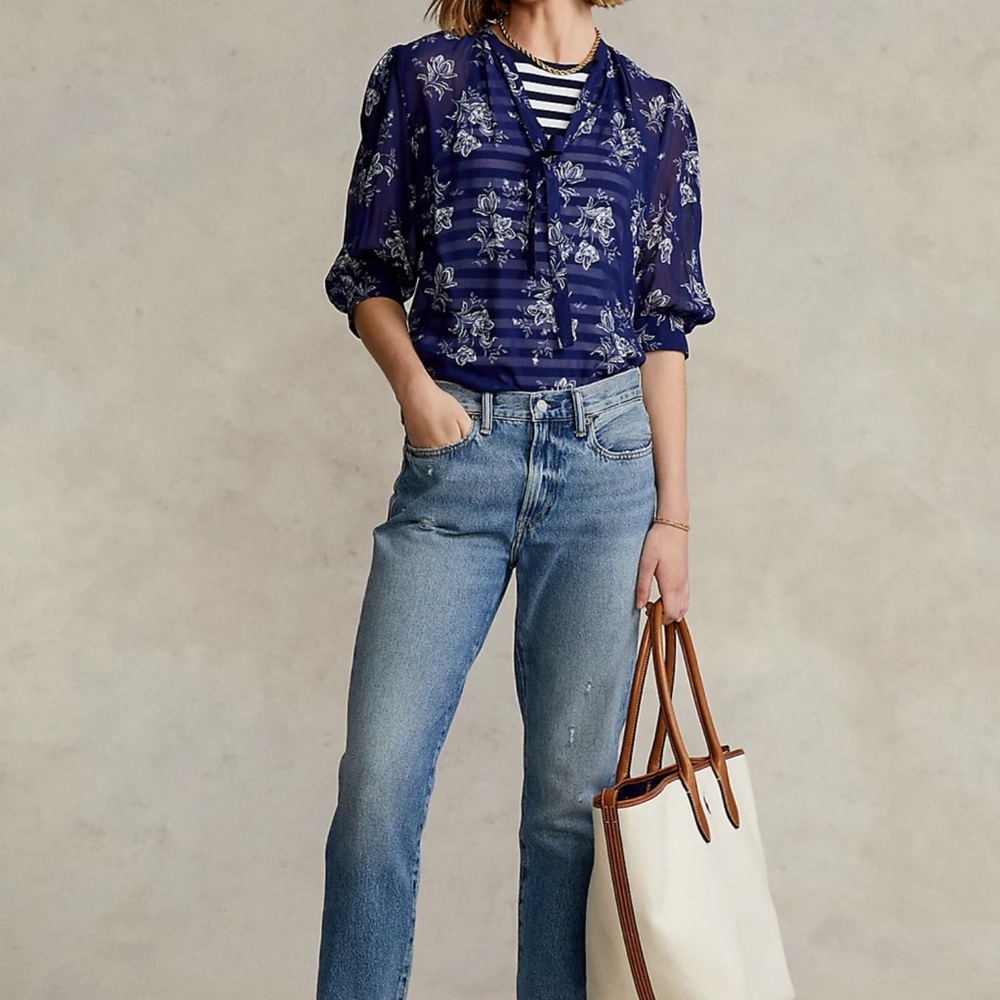 Ralph Lauren Floral Georgette Tie-Neck Shirt